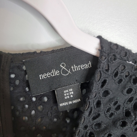 Needle & Thread Black Ruffle Eyelet Dress Broderie Size US 6 Spring Summer - Picture 6 of 12